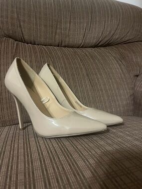 Forever 21 Cream Patent Pointed-Toe Stiletto Pumps